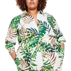 Plus Collar Side Slit Button-Down Top