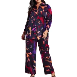 Plus Collar Side Slit Button-Down Top