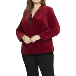 Plus Collar Velveteen Two-Button Blazer
