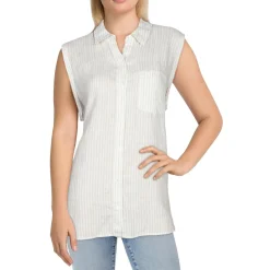 Plus Collared Sleeveless Button-Down Top