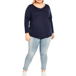 Plus Cotton V Neck Pullover Top