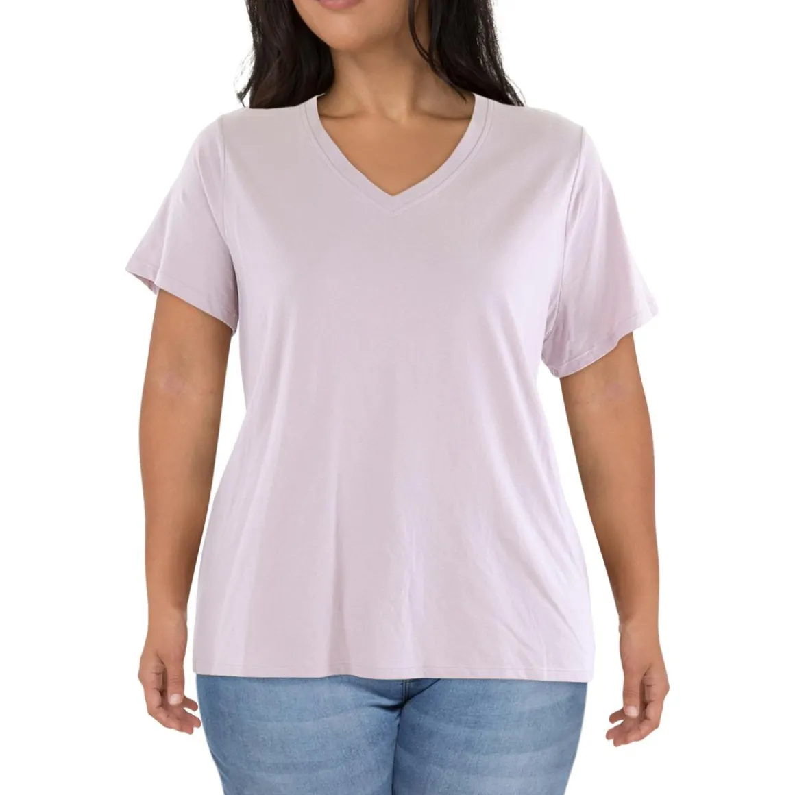 Plus Cotton V-Neck Pullover Top