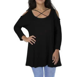 Plus Criss-Cross Front Cold Shoulder Tunic Top