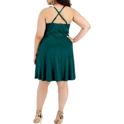 Plus Criss-Cross Satin Fit & Flare Dress