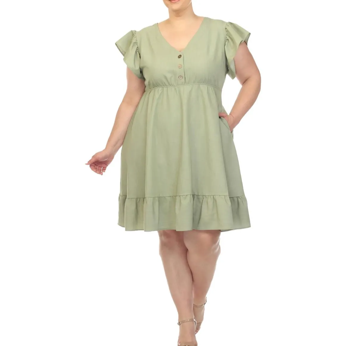 Plus Denim Knee-Length Babydoll Dress