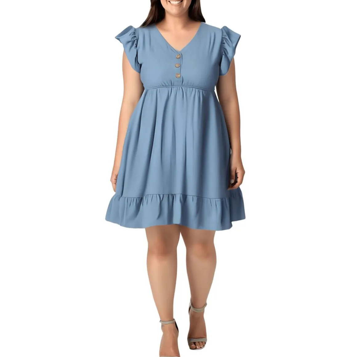 Plus Denim Knee-Length Babydoll Dress