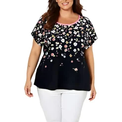 Plus Ditsy Doodle Scoop Neck Short Sleeve Pullover Top