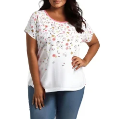 Plus Ditsy Doodle Scoop Neck Short Sleeve Pullover Top