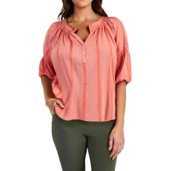 Plus Embossed Knit Peasant Top
