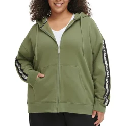 Plus Fleece Striped Zip Hoodie