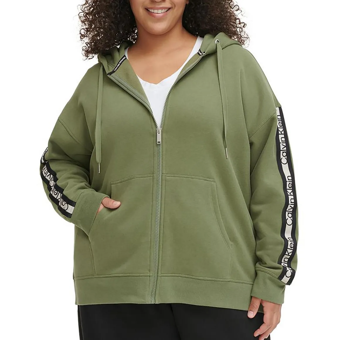 Plus Fleece Striped Zip Hoodie