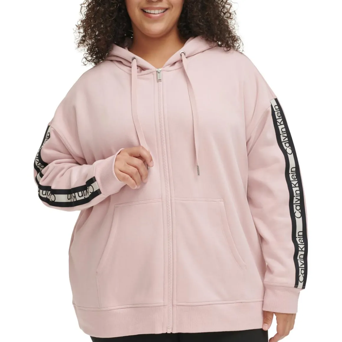 Plus Fleece Striped Zip Hoodie