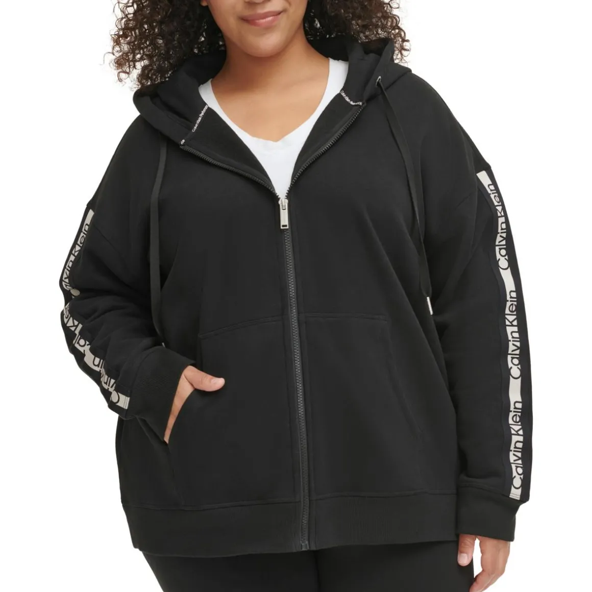 Plus Fleece Striped Zip Hoodie