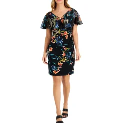 Plus Floral Print Knee-Length Sheath Dress