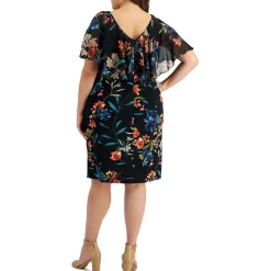 Plus Floral Print Knee-Length Sheath Dress