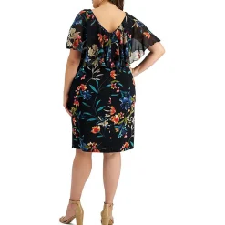 Plus Floral Print Knee-Length Sheath Dress