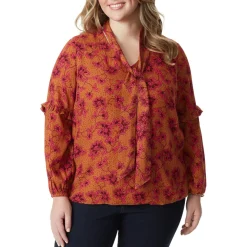 Plus Floral Print Textured Blouse