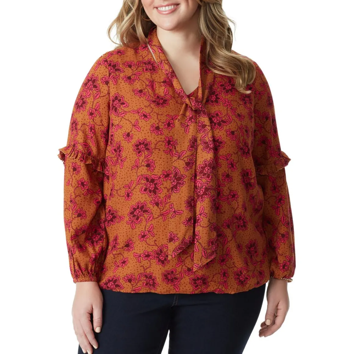 Plus Floral Print Textured Blouse
