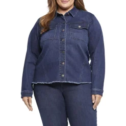 Plus Frayed Hem Denim Denim Jacket