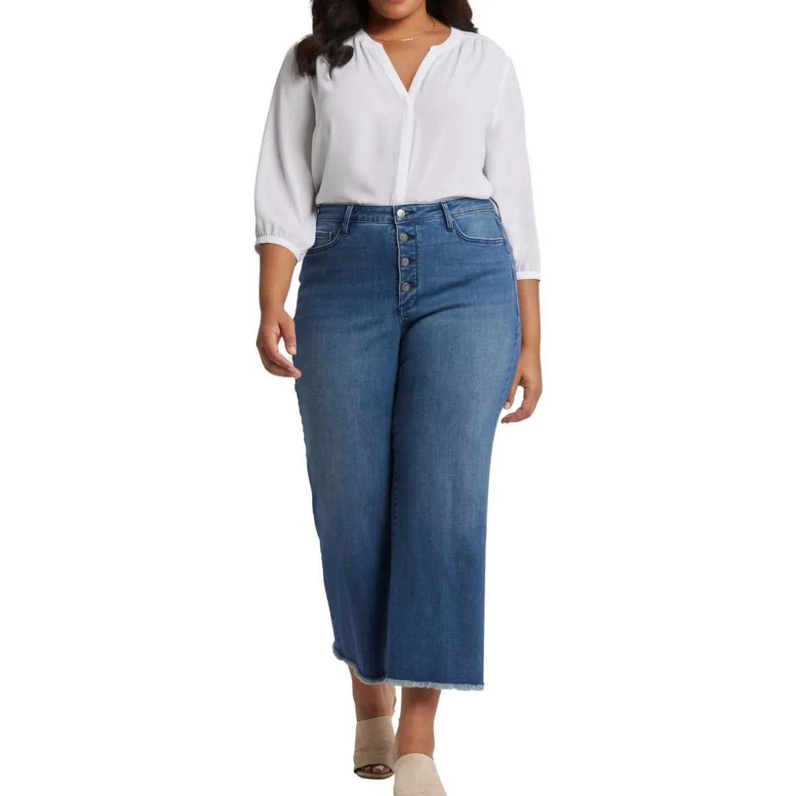 Plus Frayed Hem Denim Wide Leg Jeans