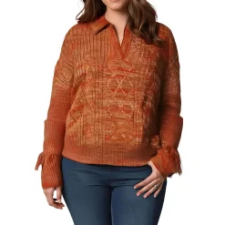 Plus Fringe Knit V-Neck Sweater