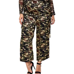 Plus High Rise Solid Cargo Pants
