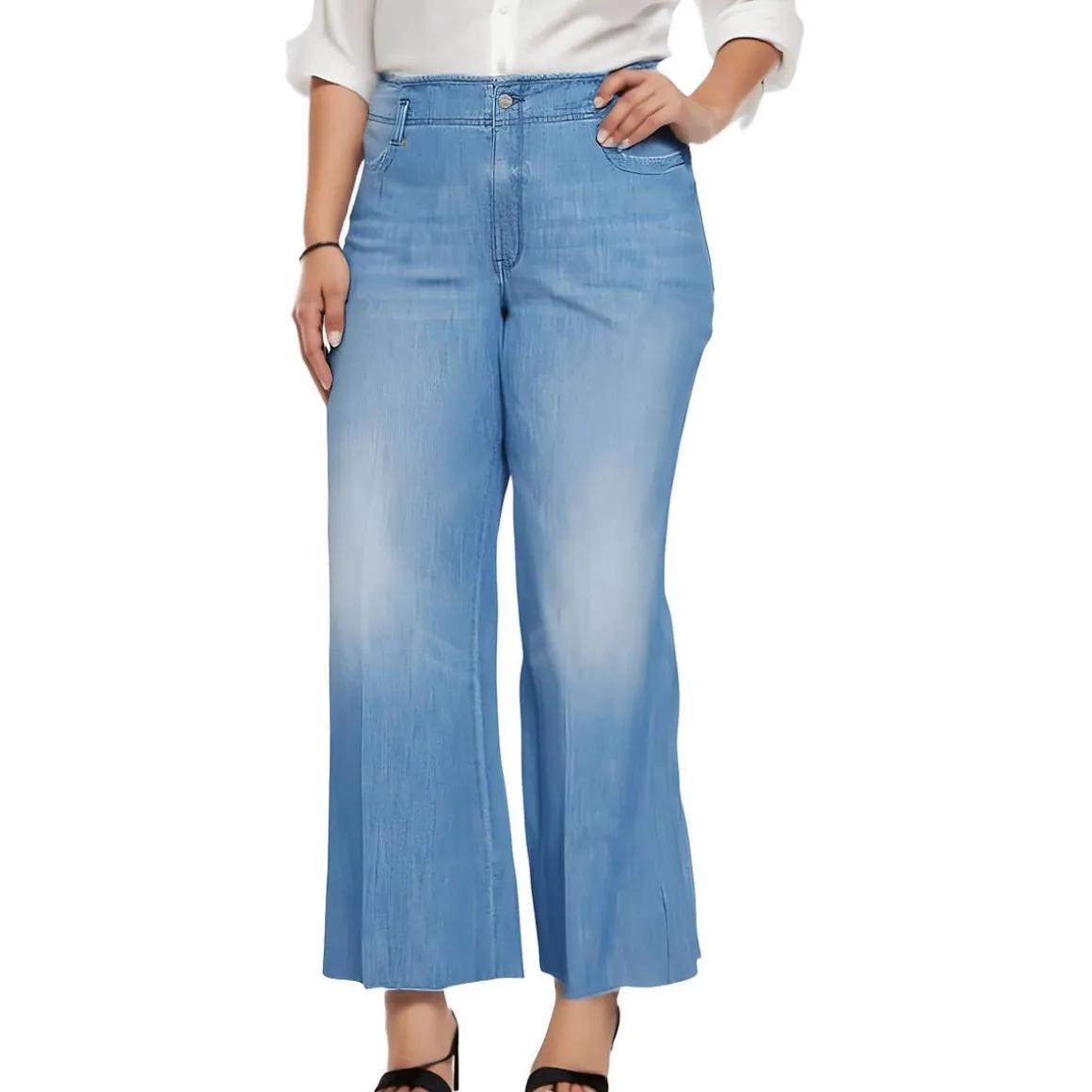 Plus High-Waist Cotton Wide Leg Jeans