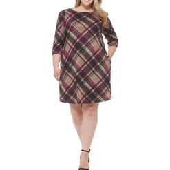 Plus Knit Plaid Shift Dress