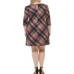 Plus Knit Plaid Shift Dress