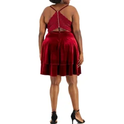 Plus Lace Back Velvet Cocktail and Party Dress