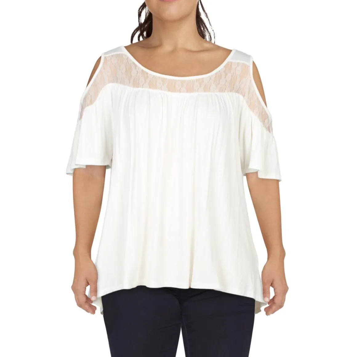 Plus Lace Trim Pullover Top