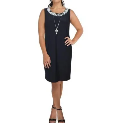 Plus Lace Trim Knee-Length Shift Dress