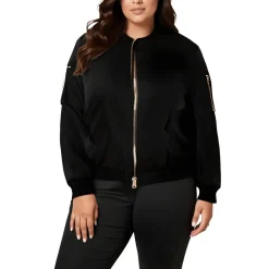 Plus Lightweight Zippered Pocket Bomber Jacket