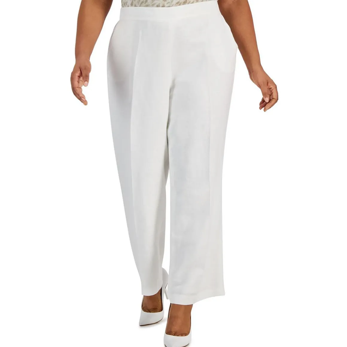 Plus Linen High Rise Straight Leg Pants