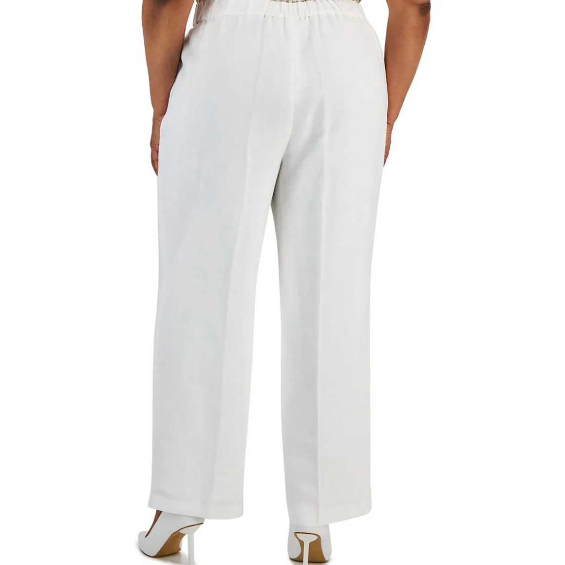 Plus Linen High Rise Straight Leg Pants