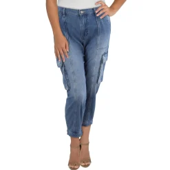 Plus Medium Wash Casual Cargo Jeans