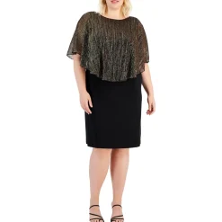 Plus Metallic Cape Sleeves Special Occasion Dress