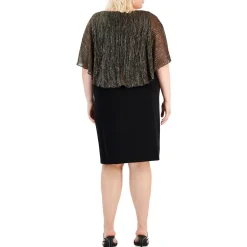 Plus Metallic Cape Sleeves Special Occasion Dress