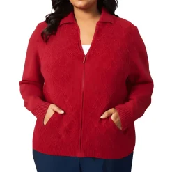 Plus Metallic Knit Full Zip Sweater