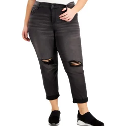Plus Mid Rise Destroyed Cropped Jeans