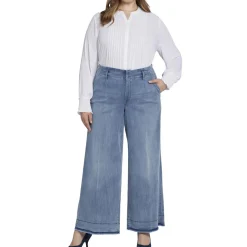 Plus Mona Frayed Hem Denim Wide Leg Jeans