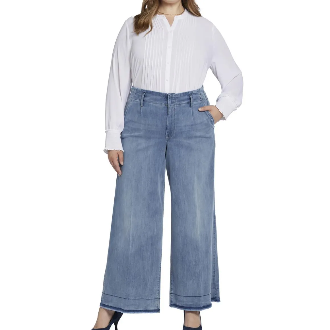 Plus Mona Frayed Hem Denim Wide Leg Jeans