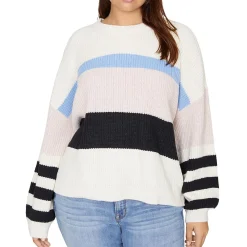 Plus New Year New Me Striped Crop Crewneck Sweater