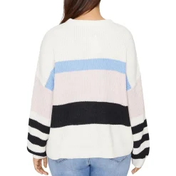 Plus New Year New Me Striped Crop Crewneck Sweater