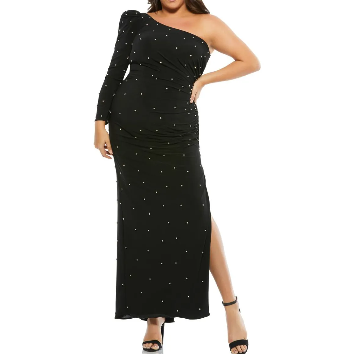 Plus One Shoulder Embellished Evening Dress