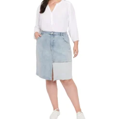 Plus Patchwork Denim Denim Skirt