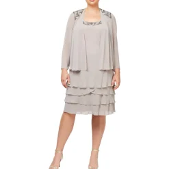 Plus 2PC Chiffon Dress With Jacket