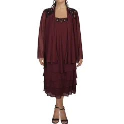 Plus 2PC Chiffon Dress With Jacket