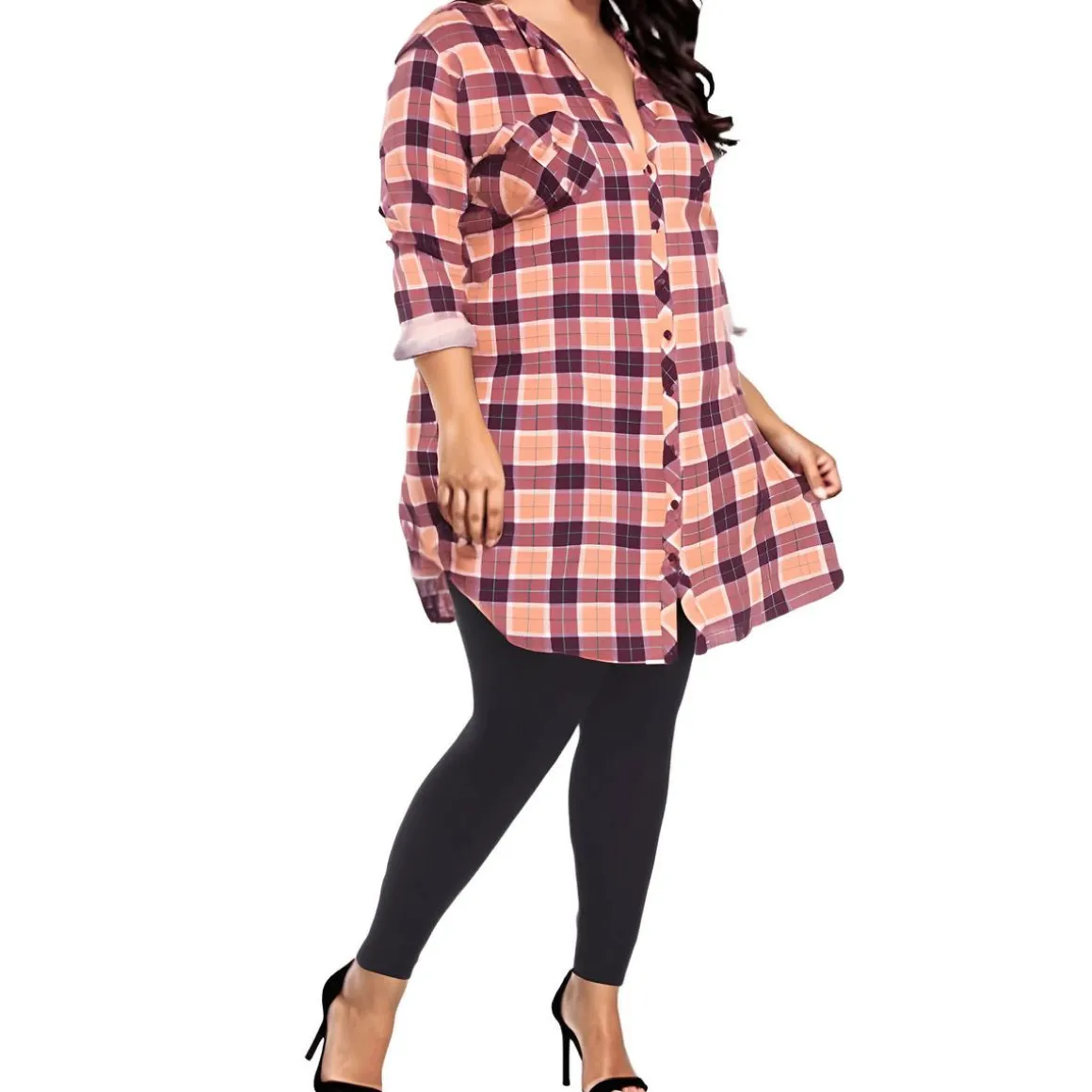 Plus Piper Plaid Button Front Tunic Top