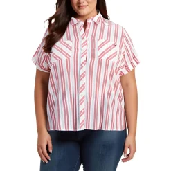 Plus Plaid Cotton Button-Down Top